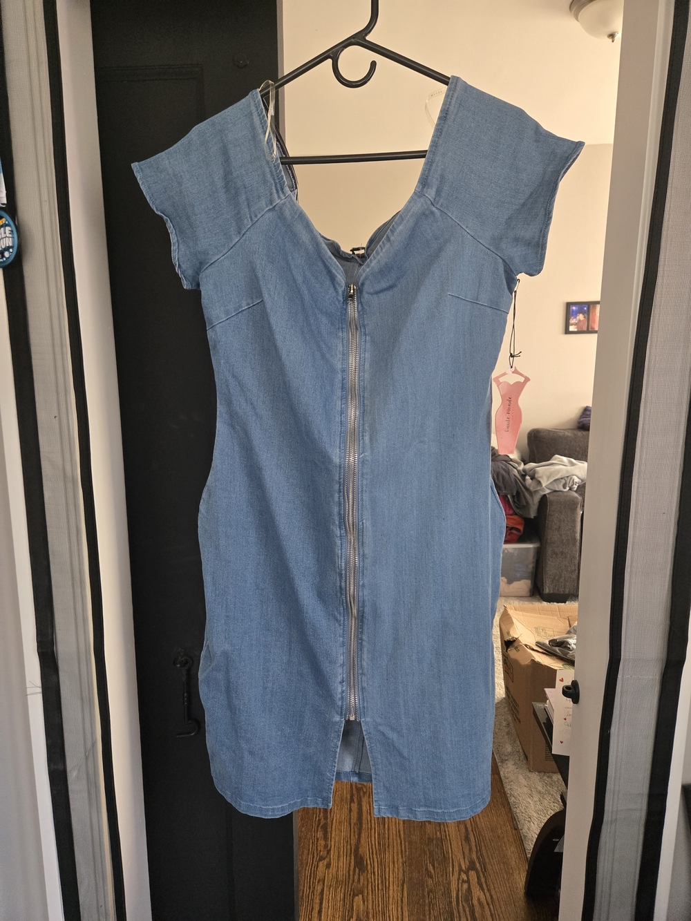 Rainbow Light Blue Denim Zip-Front Dress